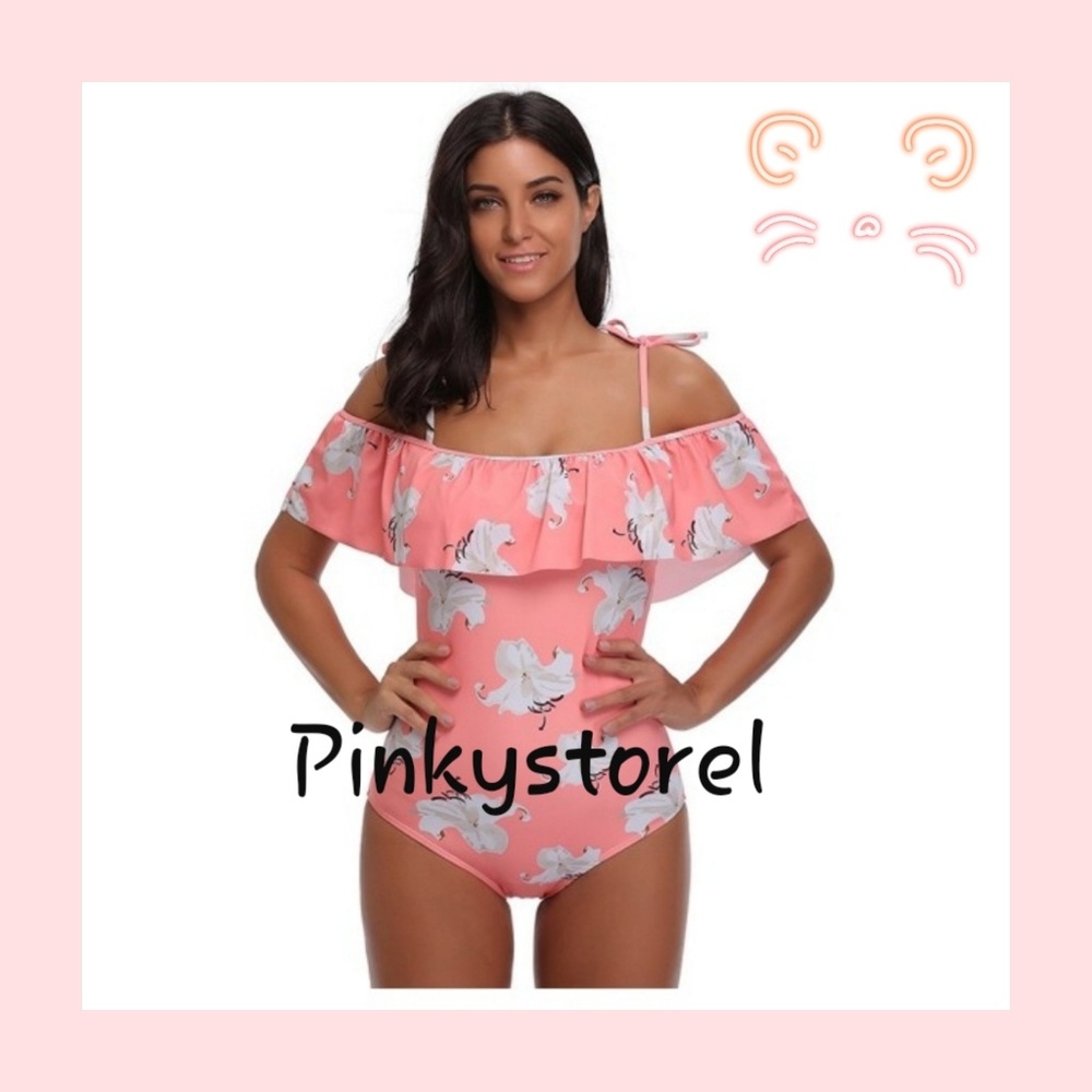 💮Floral Ruffle Peach Swimsuit 💮 - Picture 3 of 8